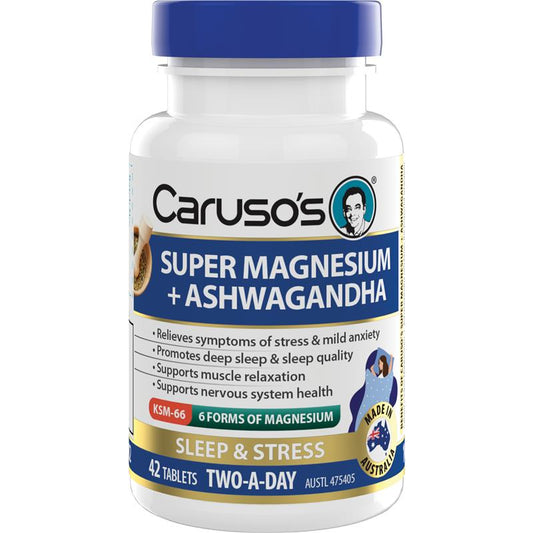 Caruso's Super Magnesium + Ashwagandha 42 Tablets - Relaxation & Wellness-Auzzi Store