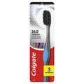 Colgate 360 Charcoal Anti-Bacterial Toothbrush 3 Pack - Whole Mouth Clean