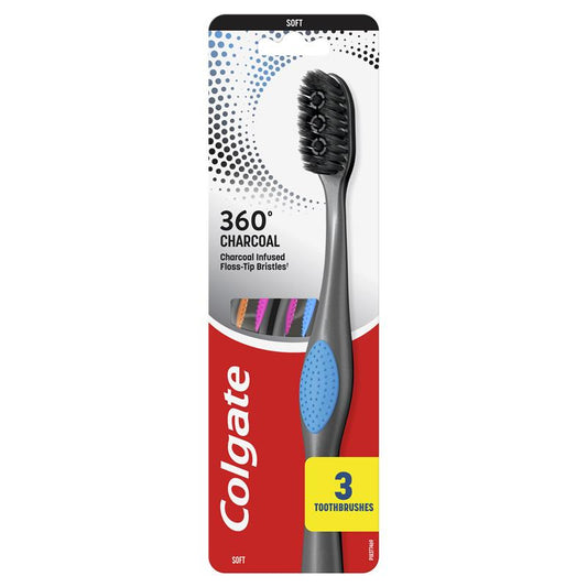 Colgate 360 Charcoal Anti-Bacterial Toothbrush 3 Pack - Whole Mouth Clean - Auzzistore