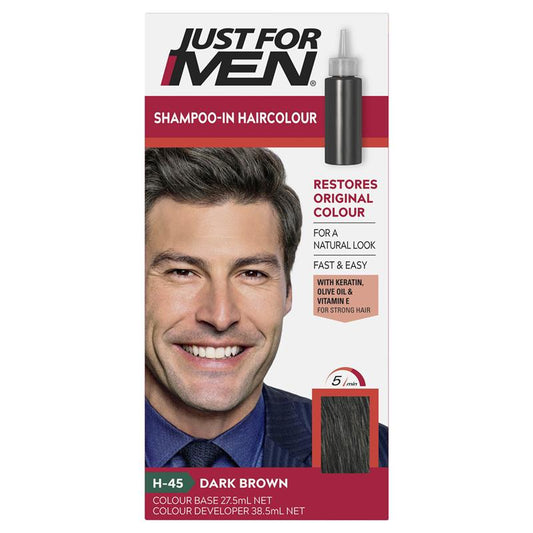 Just for Men Hair Colour H-45 Dark Brown 66ml - Natural Grey Coverage-Auzzi Store