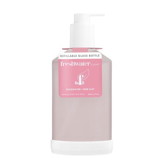 Freshwater Farm Refillable Glass Bottle Rosewater + Pink Clay 500ml - Sustainable Beauty