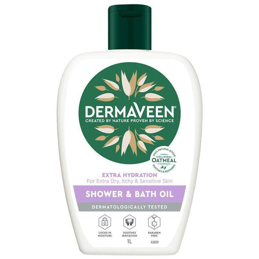 DermaVeen Hydrating Shower & Bath Oil 1L for Dry, Itchy Skin