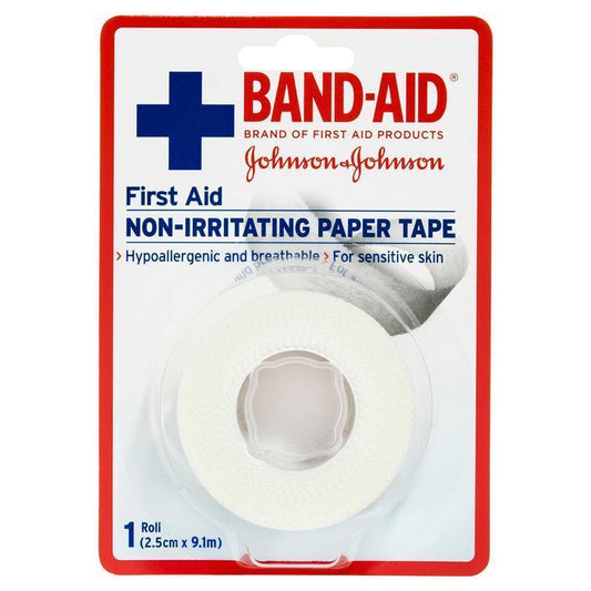 Band-Aid First Aid Non-Irritating Paper Tape (2.5cm x 9.1m)-Auzzi Store