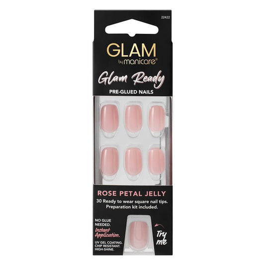 Glam By Manicare Glam Ready Pre-Glued Nails - Rose Petal Jelly - 30 Pieces