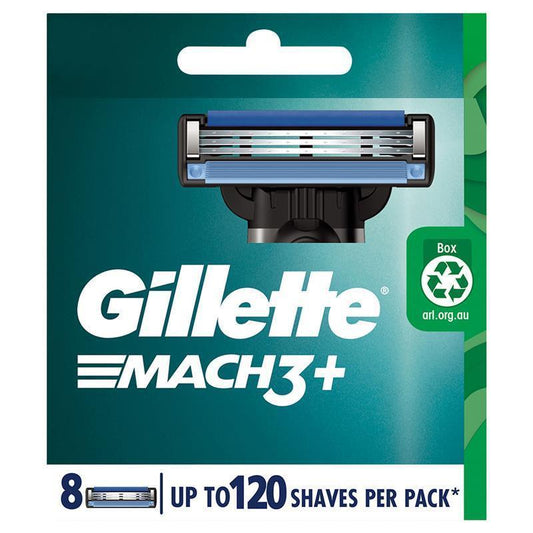 Gillette Mach3+ 8-Pack Replacement Cartridges – 3 Blades, Lubrication Strip, Fits All Mach3 Razors