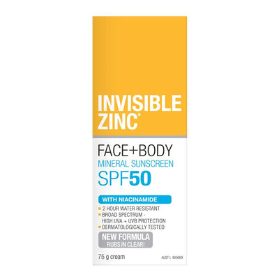 Invisible Zinc SPF 50 Face and Body - 75g Mineral Sunscreen