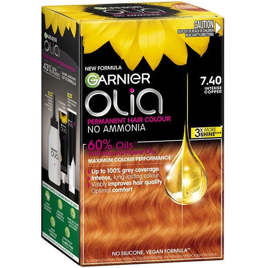 Garnier Olia Hair Colour 7.40 Intense Copper - Ammonia-Free Permanent Hair Dye
