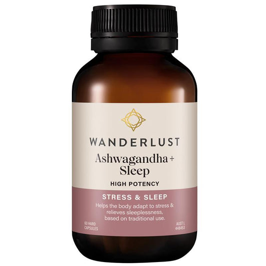 Wanderlust Ashwagandha + Sleep 60 Capsules - Stress Relief & Sleep Aid
