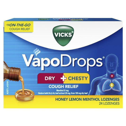 Vicks VapoDrops Dry + Chesty Cough Relief 24 Lozenges