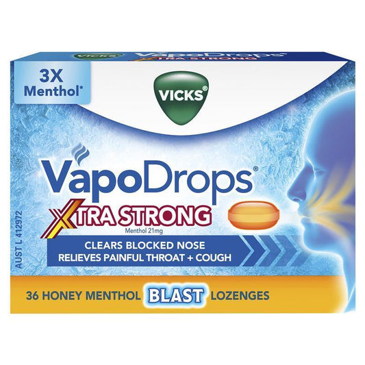 Vicks VapoDrops + Cough Xtra Strong Honey Menthol 36 Lozenges - Auzzistore
