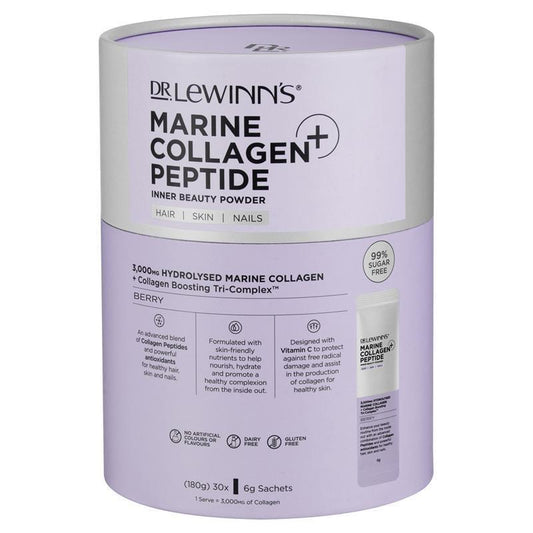 Dr LeWinn's Marine Collagen Peptide+ Inner Beauty Powder - Berry Flavour - 30 x 6g - Auzzistore