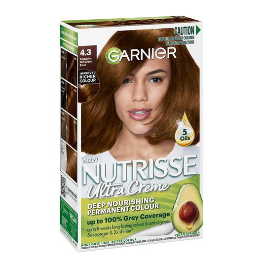 Garnier Nutrisse Permanent Hair Colour - 4.3 Cappuccino Dark Golden Brown-Auzzi Store