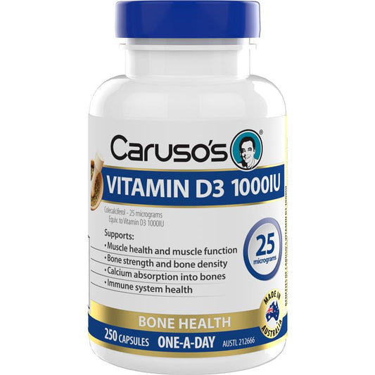 Caruso's Vitamin D3 1000IU - 250 Capsules for Bone and Muscle Health
