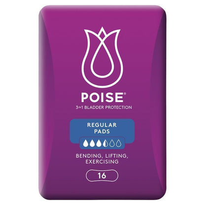 Poise Regular Pads for Bladder Leakage & Menstruation, 16 Pads