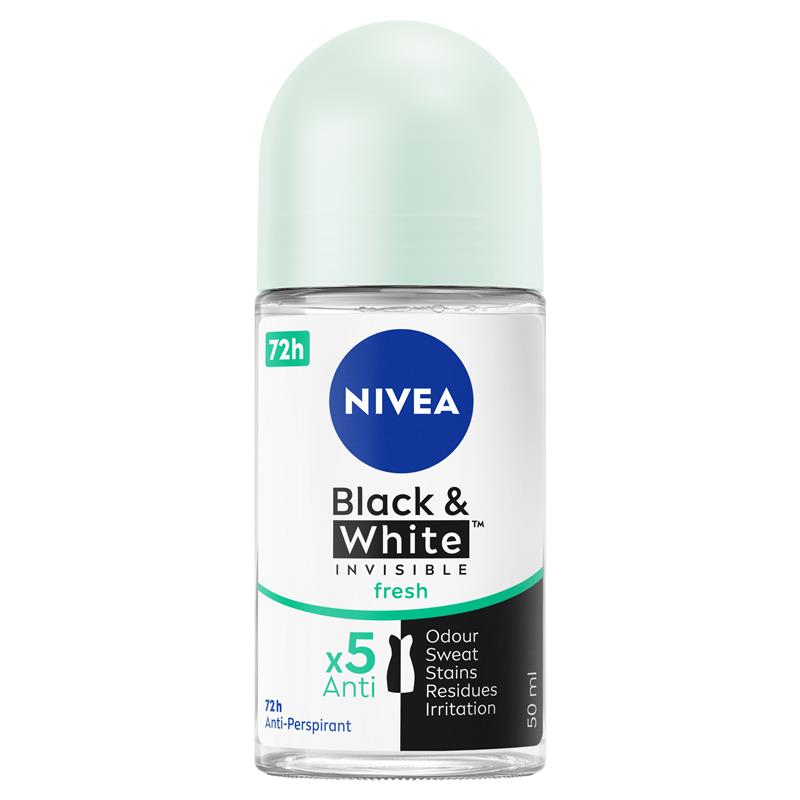 NIVEA Black & White Anti-Stain Roll-On Deodorant 72H Protection 50ml