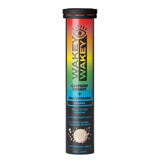 Wakey Wakey Caffeine PLUS Multivitamin Effervescent - Orange Flavor (17 Tablets) - Auzzistore