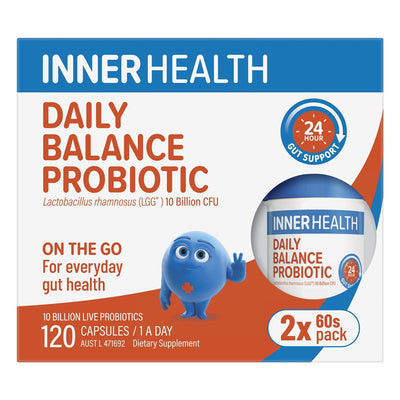 Inner Health Daily Balance Probiotic 120 Capsules, 10B CFU, LGG, Gut & Immune Support