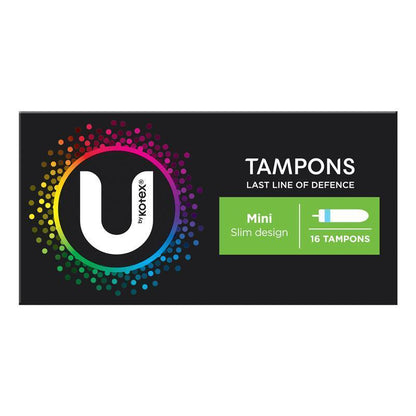 U by Kotex Mini Slim Tampons - 16 Tempons, 8g Absorbency, Individually Wrapped