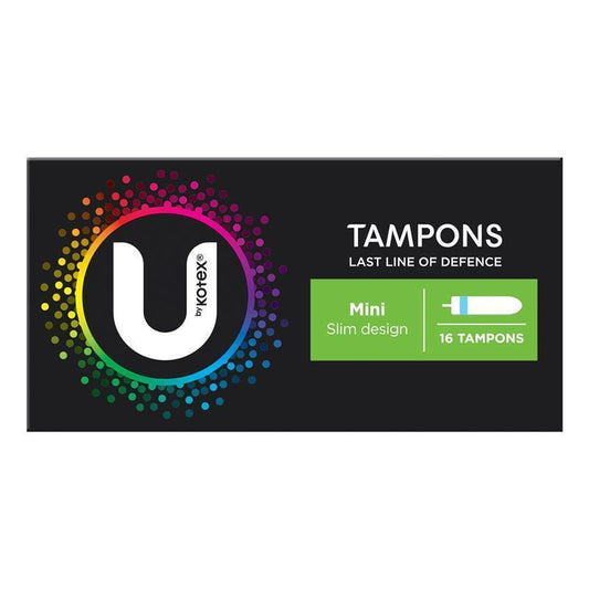 U by Kotex Mini Slim Tampons - 16 Tempons, 8g Absorbency, Individually Wrapped