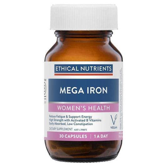 Ethical Nutrients Mega Iron with B Vitamins, High Absorption, 30 Vegan Capsules