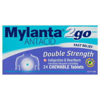 Mylanta 2Go Antacid Double Strength Tablets Lemon Mint 24 Pack - Fast Relief