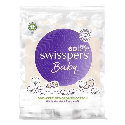 Swisspers Baby Organic Cotton Large Balls 60 - Gentle Care for Baby