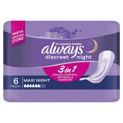 Always Discreet Maxi Night Level 6 Incontinence Pads, 6-Pads