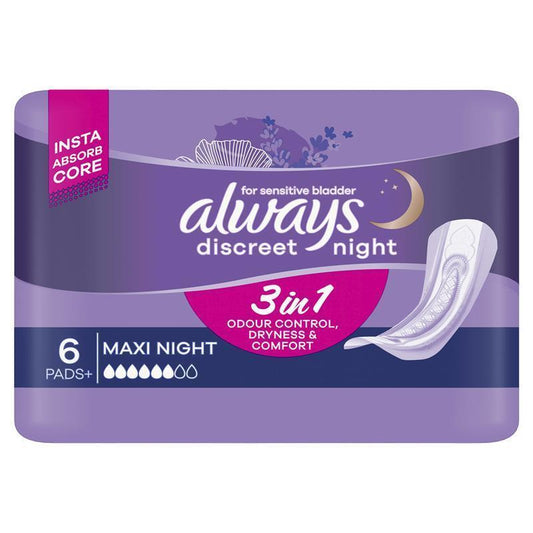 Always Discreet Maxi Night Level 6 Incontinence Pads, 6-Pads