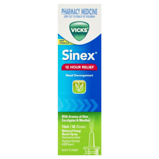 Vicks Sinex Aloe Nasal Spray 15mL - 12 Hour Relief-Auzzi Store