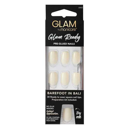 Glam By Manicare Glam Ready Pre-Glued Nails - Barefoot In Bail - 30 Pieces