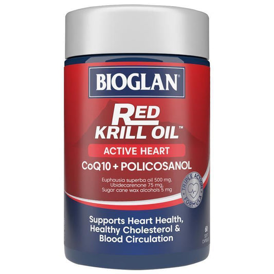 Bioglan Active Heart Red Krill Oil 60 Capsules with CoQ10 & Policosanol