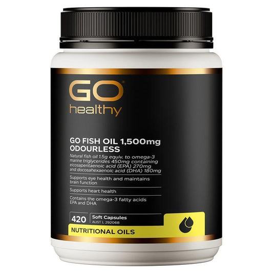 GO Healthy Fish Oil 1500mg Odourless 420 Capsules - Omega-3 for Heart & Brain Health - Auzzi Store