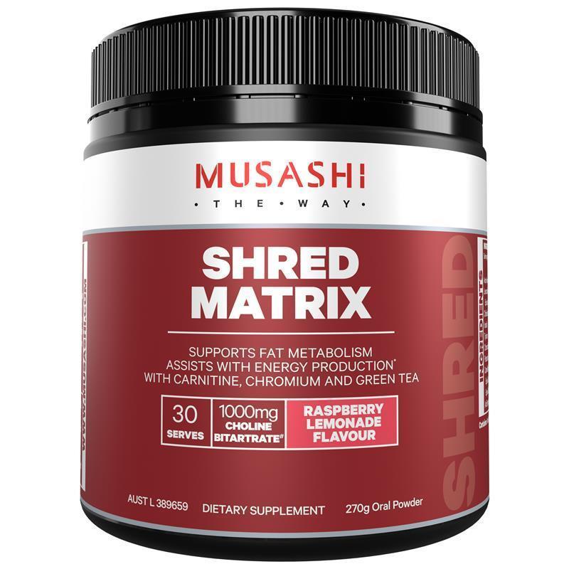 Musashi Shred Matrix Powder Raspberry Lemonade - 270g for Fat Metabolism