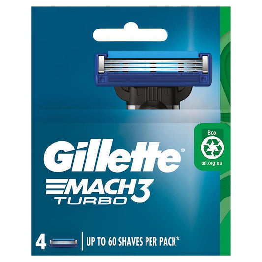 Gillette Mach3 Turbo Razor Cartridges 4-Pack – 3D Shave, 15 Uses