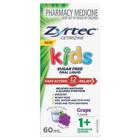 Zyrtec Kids Antihistamine Allergy & Hayfever Oral Liquid - Grape 60mL – view 2 - Auzzistore