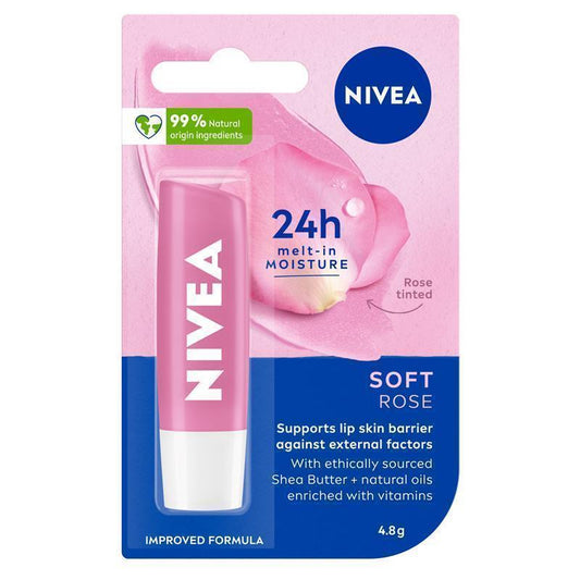 NIVEA Soft Rose Moisturising Lip Balm 4.8g - Hydration with a Touch of Rose-Auzzi Store