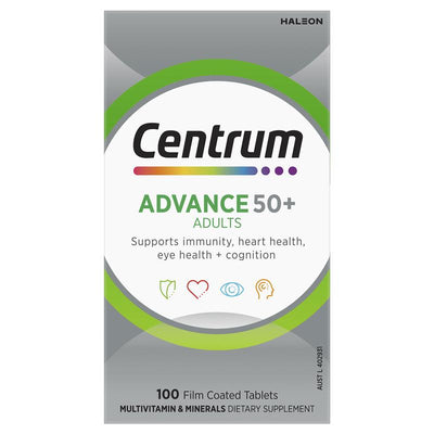 Centrum Advance 50+ Multivitamin Tablets, 100 Count – Immune & Heart Support