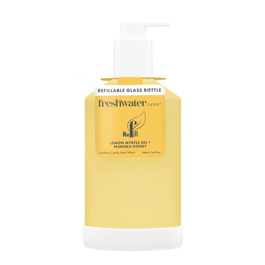 Freshwater Farm Refillable Glass Bottle Lemon Myrtle + Manuka Honey 500ml - Eco-Friendly Hydration