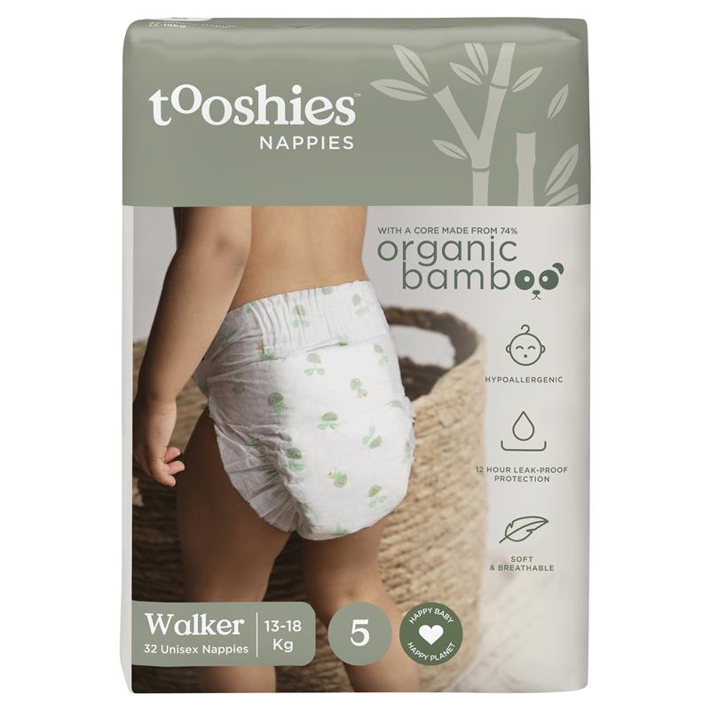 Tooshies Eco Nappies with Organic Bamboo Size 5 Walker (13-18kg) - 32 Pack