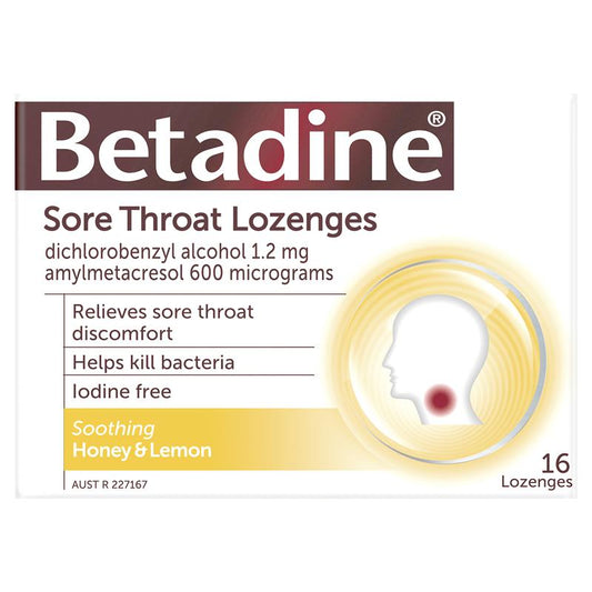 Betadine Sore Throat Lozenges - Soothing Honey & Lemon Flavour 16 Pack-Auzzi Store