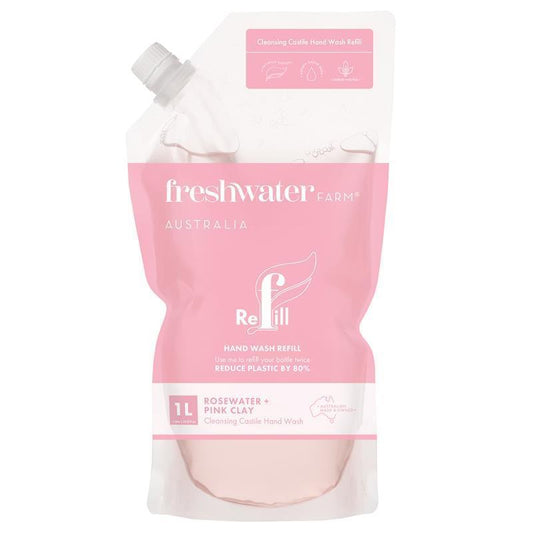 Freshwater Farm Hand Wash Rosewater + Pink Clay Pouch Refill 1 Litre - Nourishing Clean
