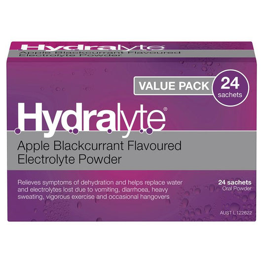 Hydralyte Apple Blackcurrant Oral Rehydration Sachets - 4.9g x 24-Auzzi Store