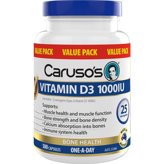 Caruso's Vitamin D3 1000IU - 500 Capsules for Bone & Immune Support