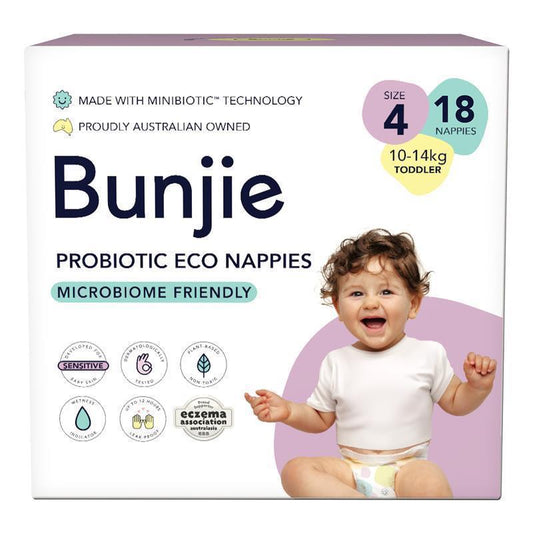 Bunjie Probiotic Eco Nappies Size 4 (10-14kg) - 18 Pack - Auzzistore