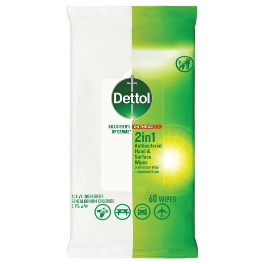 Dettol 2in1 Antibacterial Hand & Surface Wipes - 60 Count - Auzzi Store