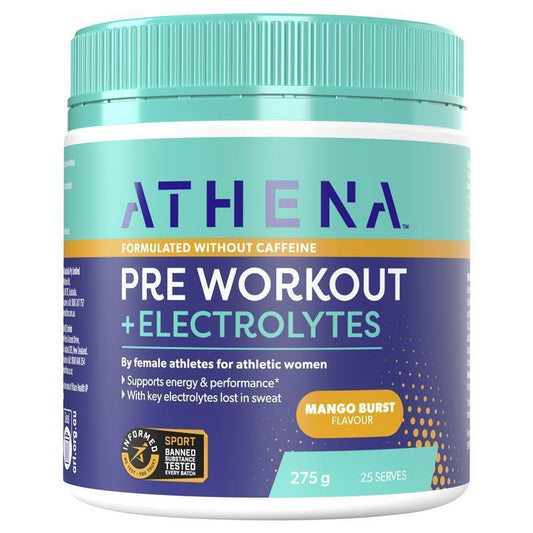 Athena Preworkout + Electrolytes Mango Burst 275g - Performance Enhancer for Women - Auzzistore
