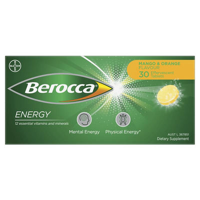 Berocca Energy Mango and Orange 30 Effervescent Tablets - Natural Energy Boost