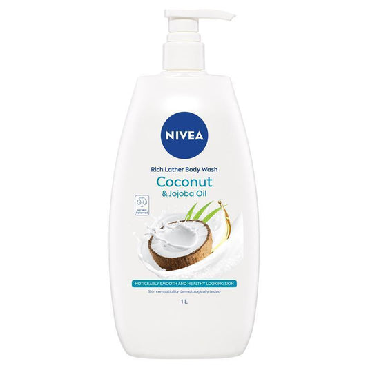 NIVEA Coconut & Jojoba Oil Body Wash 1L – Moisturizing & pH Balanced