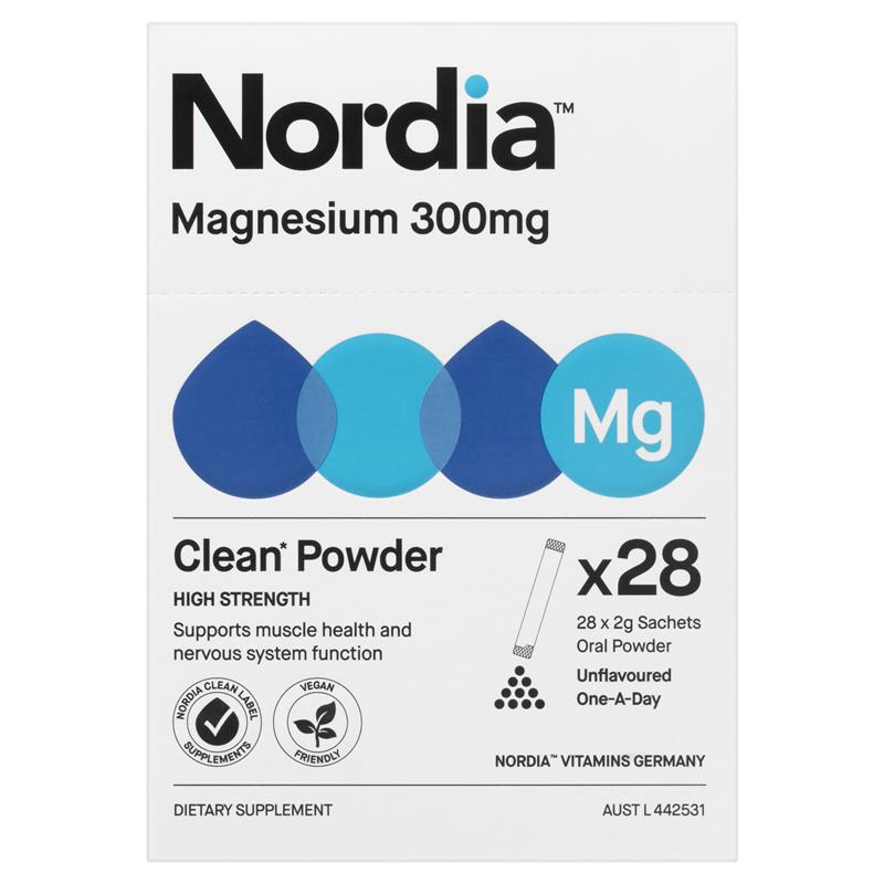 Nordia Magnesium 300mg Unflavoured Powder - 28 Sachets for Muscle Health