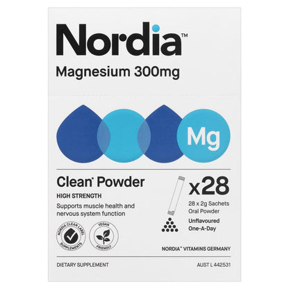 Nordia Magnesium 300mg Unflavoured Powder - 28 Sachets for Muscle Health